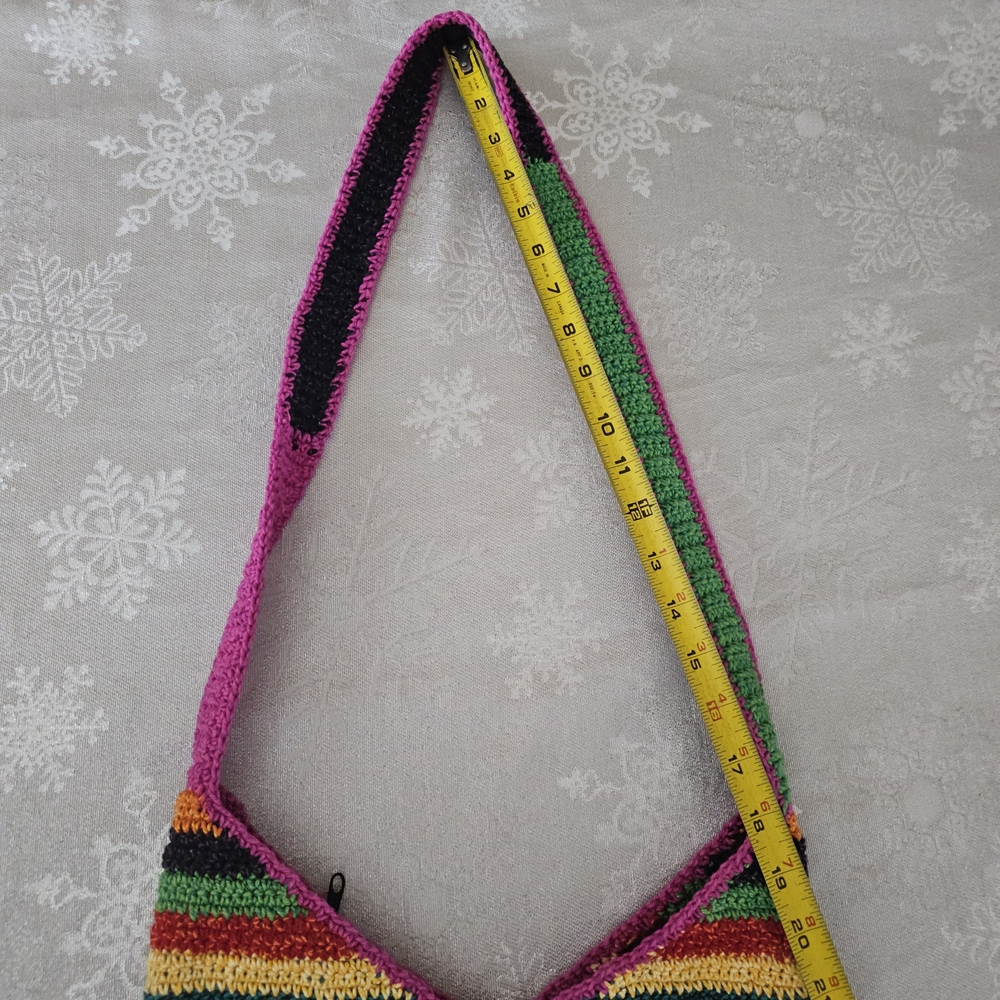 Artisan Bucket Bag Purse Multicolor Crochet Hobo Bag Boho Crossbody Festival - Picture 5 of 9
